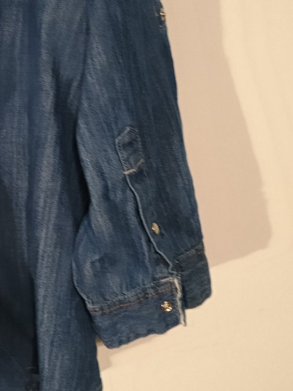 Simply Be Chambray Denim Button Front Western Shirt Plus Size Roll Tab Sleeve - Picture 4 of 13